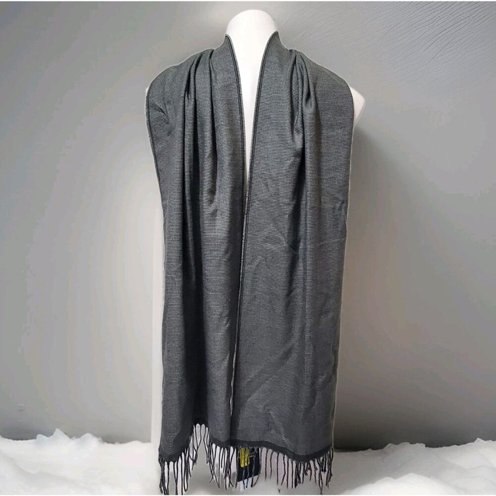 ROUNDTREE & YORKE Men's Black White Houndstooth Fringe Scarf 13.5" X 66"